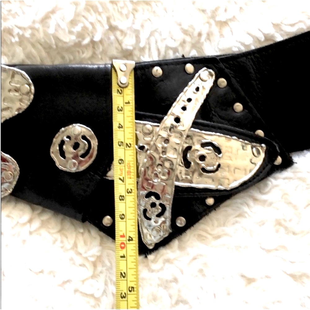 BELT BLACK HANDMADE ARTSY LEATHER LIKE SILVER HEART BELT - Picture 8 of 11